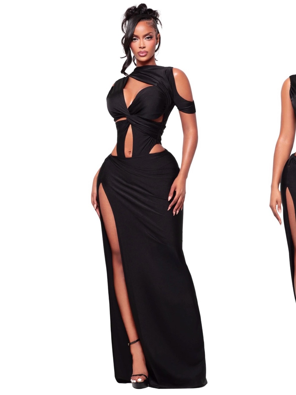 Elegant Black Cutout Maxi Dress with High Slit